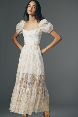Corinne Puff-Sleeve Lace Maxi Dress