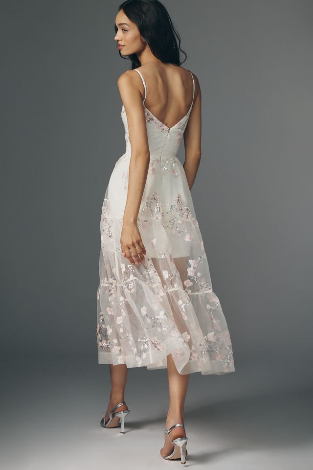 Helsi Adela Embroidered Mesh A-Line Midi Dress - Ivory Floral