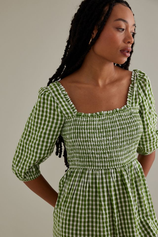 green gingham elsa smock midi dress Petite Khaki Green Marley Mini Smock Dress main image 1