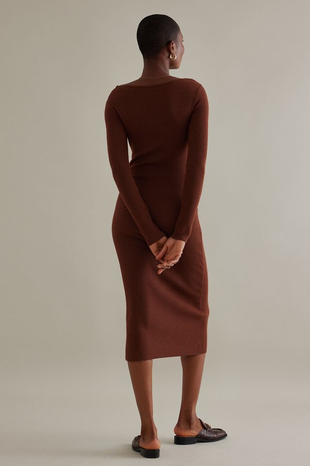 Nobody's Child Slim Vestido midi de punto de manga larga con cuello cuadrado #2