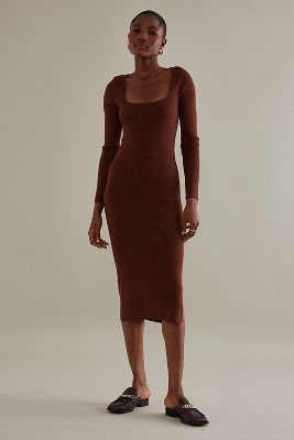 Nobody's Child Slim Square Neck Long-Sleeve Knitted Midi Dress