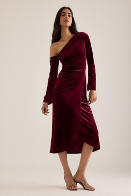Nobody's Child Virgo Velvet Asymmetric Midi Dress