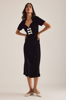 Nobody's Child Eleanor Bow-Front Velvet Midi Dress