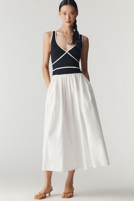 knee length dresses for ladies Mirabel Eyelet Midi Dress — Black & White