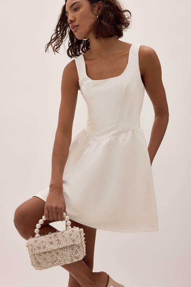 Nobody's Child Gracie Ivory Satin Drop-Waist Mini Dress #1