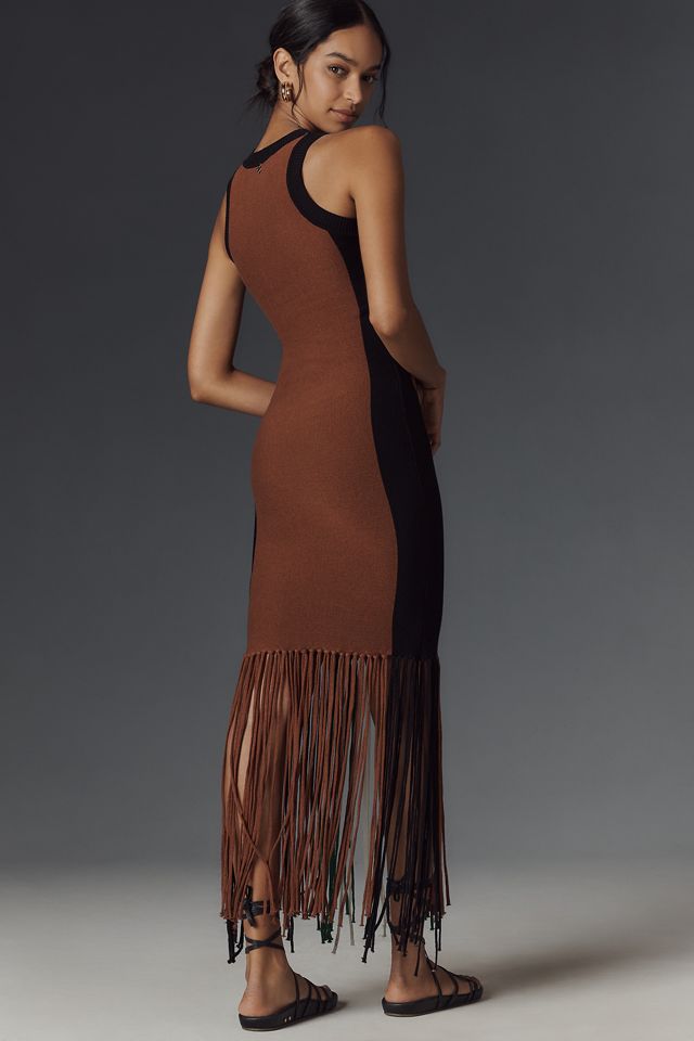 Silvian Heach Sleeveless Fringe Sweater Midi Dress #1