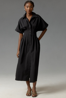 La Robe Chemise Plissée Tobie à Boutons par en taille: 1 X chez Anthropologie - Exquise - Modalova