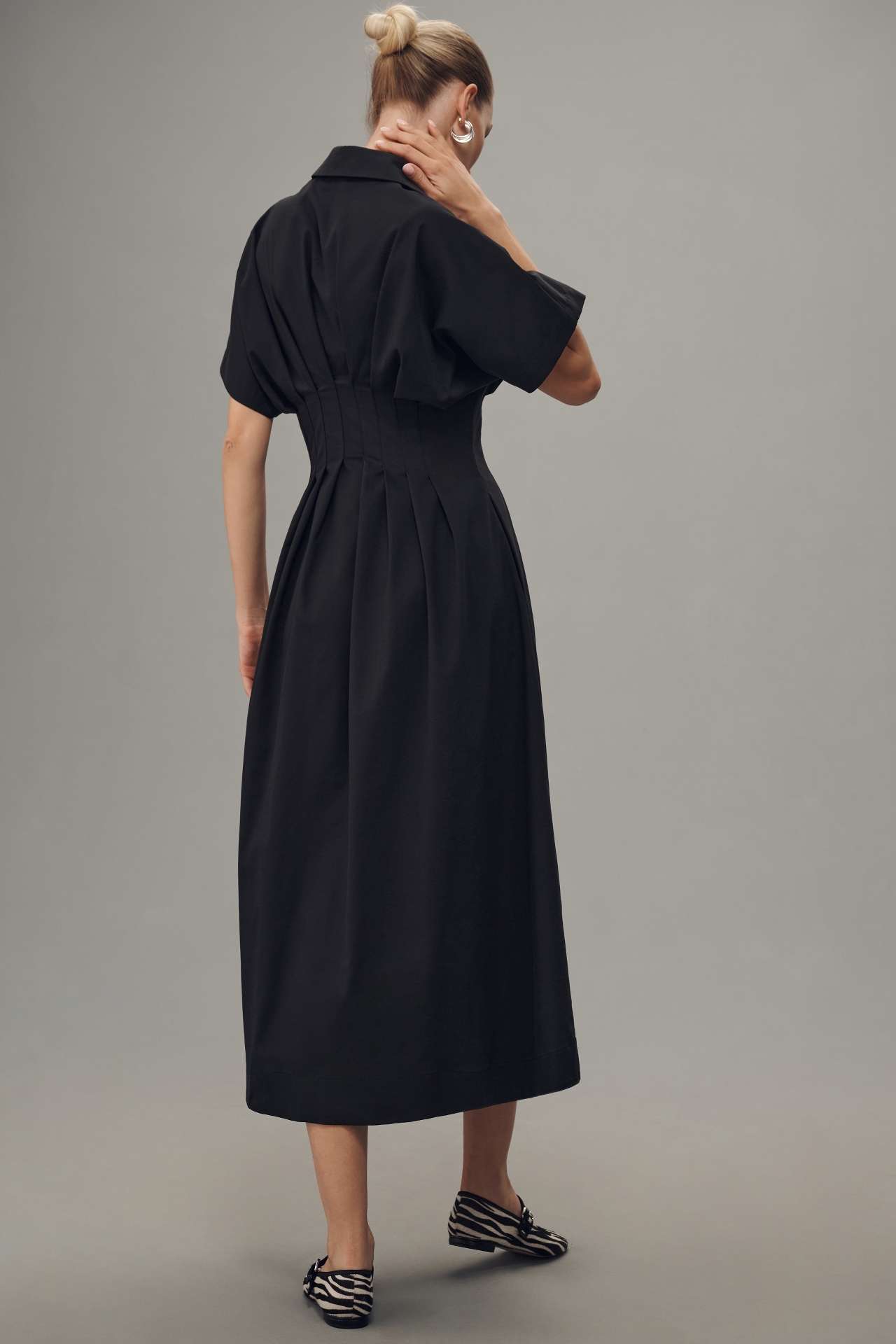 The Tobie Button-Front Pleated Shirt Dress by Exquise