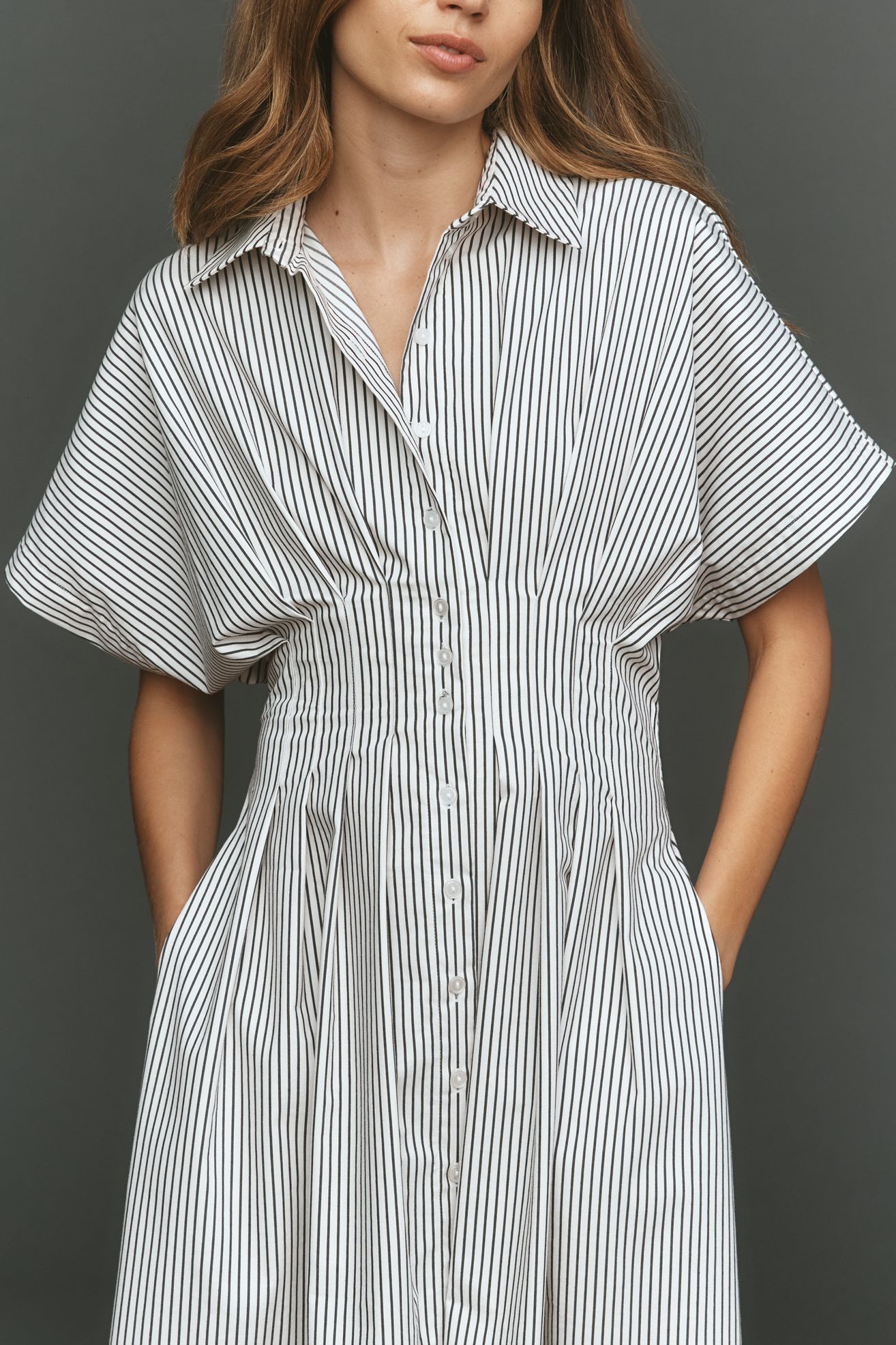 Exquise | The Tobie Button-Front Pleated Shirt Dress