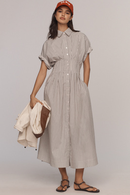 The Tobie Button-Front Pleated Shirt Dress by Exquise