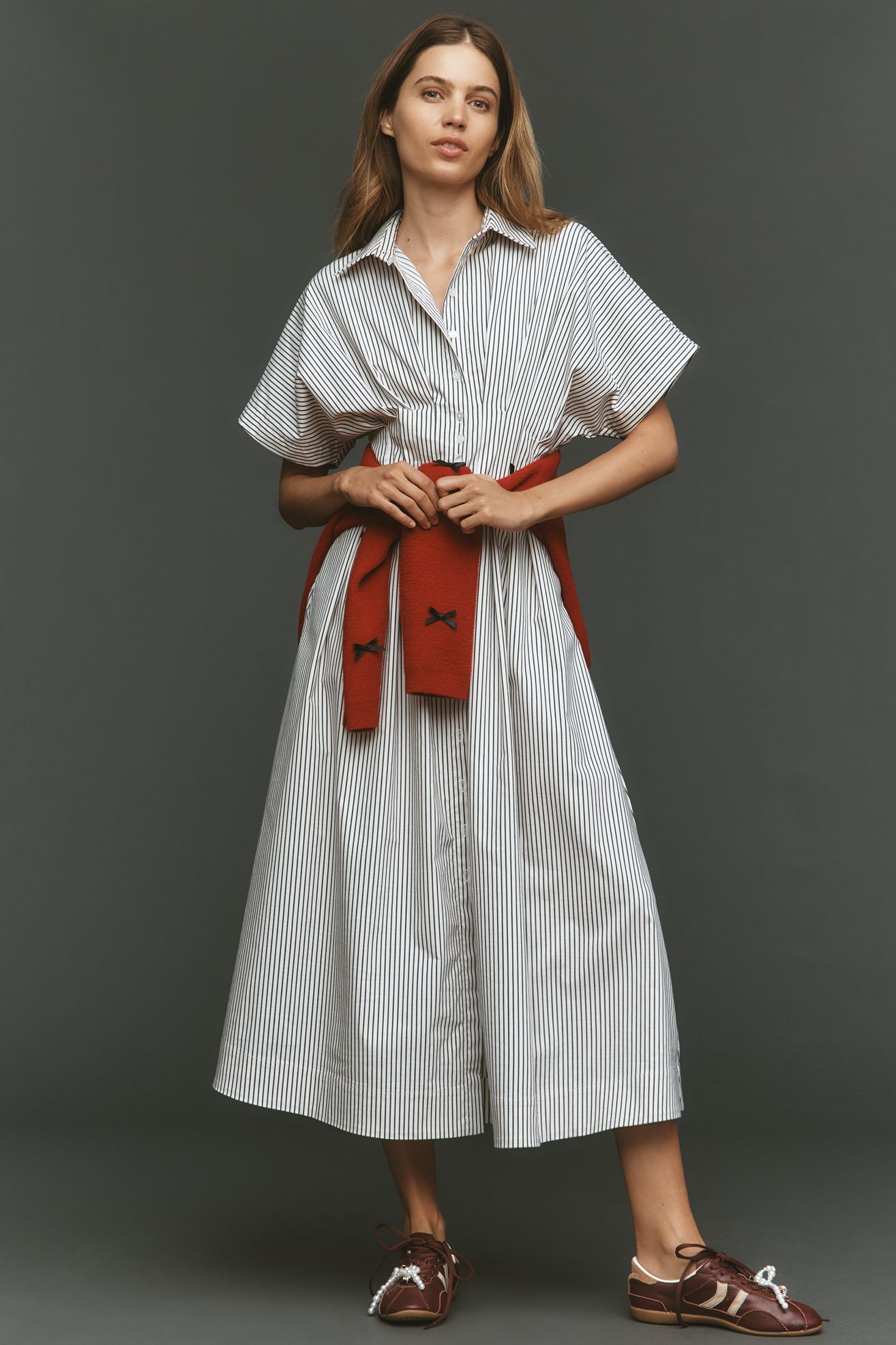 anthropologie pleated buckle midi shirt dress By Anthropologie