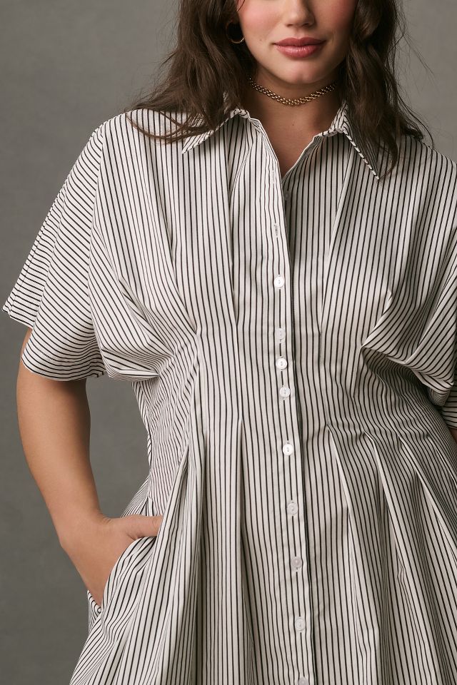 Exquise Tobie Button-Front Pleated Midi Shirt Dress | Anthropologie