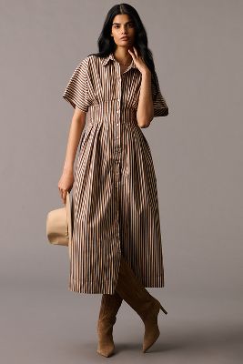 Shop Exquise The Tobie Button-front Pleated Shirt Dress By  In Multicolor