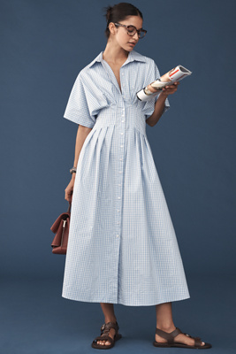 Exquise The Tobie Button-front Pleated Shirt Dress By