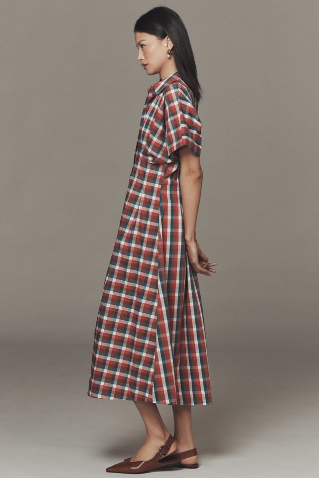 Exquise Tobie Button-Front Pleated Midi Shirt Dress