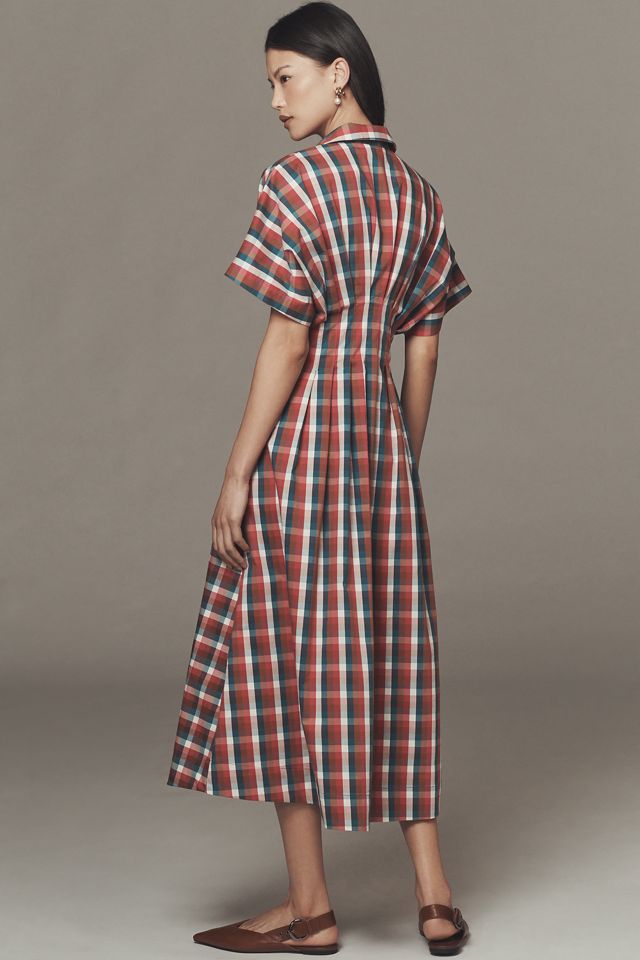 Exquise Tobie Button-Front Pleated Midi Shirt Dress