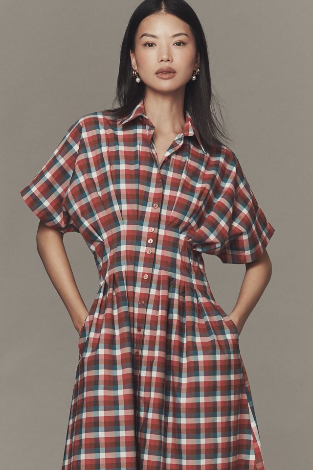 Exquise Tobie Button-Front Pleated Midi Shirt Dress