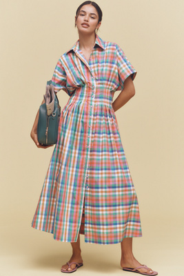 Exquise The Tobie Button-front Pleated Shirt Dress By