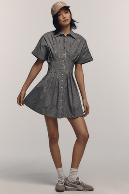 Exquise Short-sleeve Mini Shirt Dress In Grey