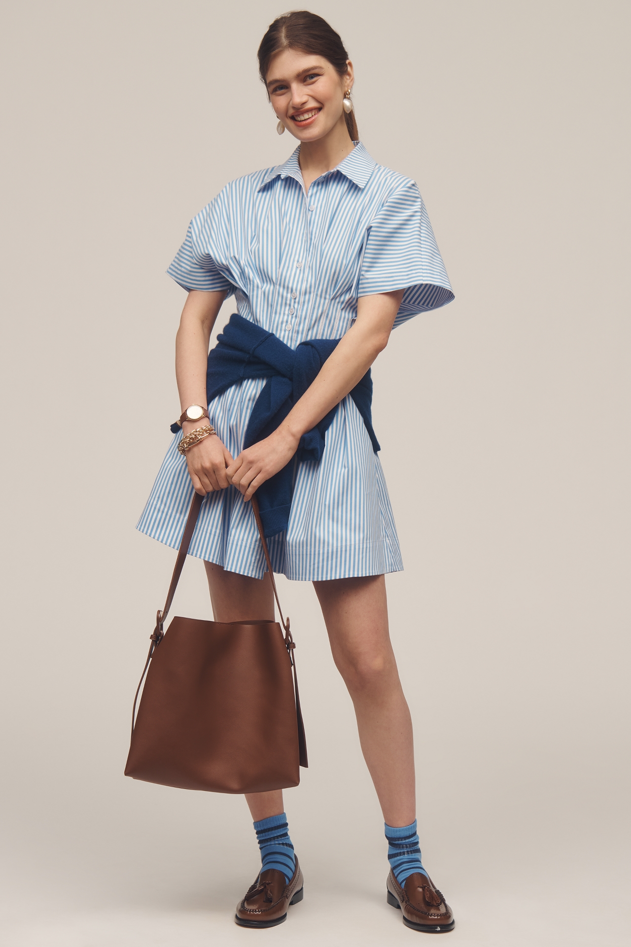The Tobie Button-Front Pleated Shirt Dress by Exquise: Mini Edition