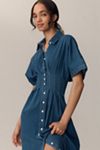 The Tobie Button-Front Pleated Shirt Dress by Exquise: Denim Edition