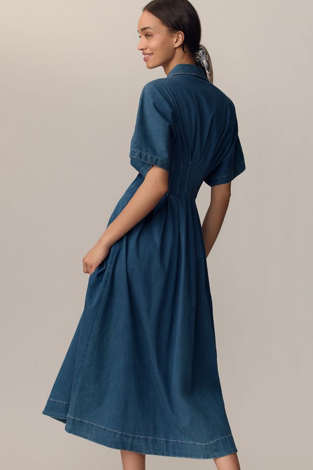 The Tobie Button-Front Pleated Shirt Dress by Exquise: Denim Edition