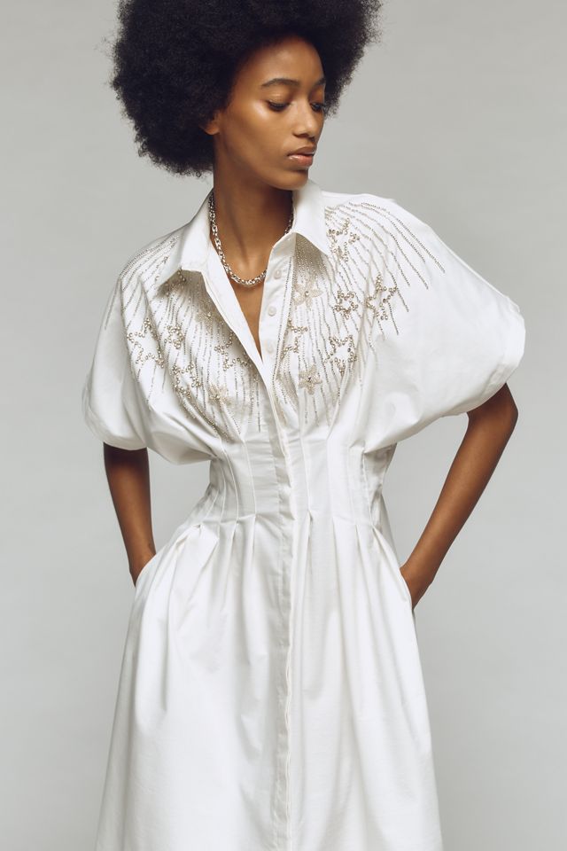 The Tobie Button-Front Pleated Shirt Dress by Exquise: Embellished Edition #2