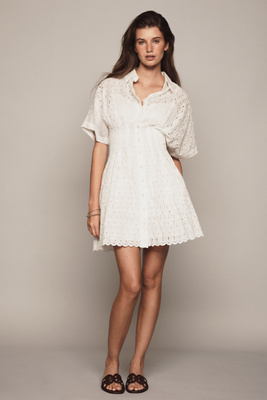 The Tobie Eyelet Mini Shirt Dress by Exquise