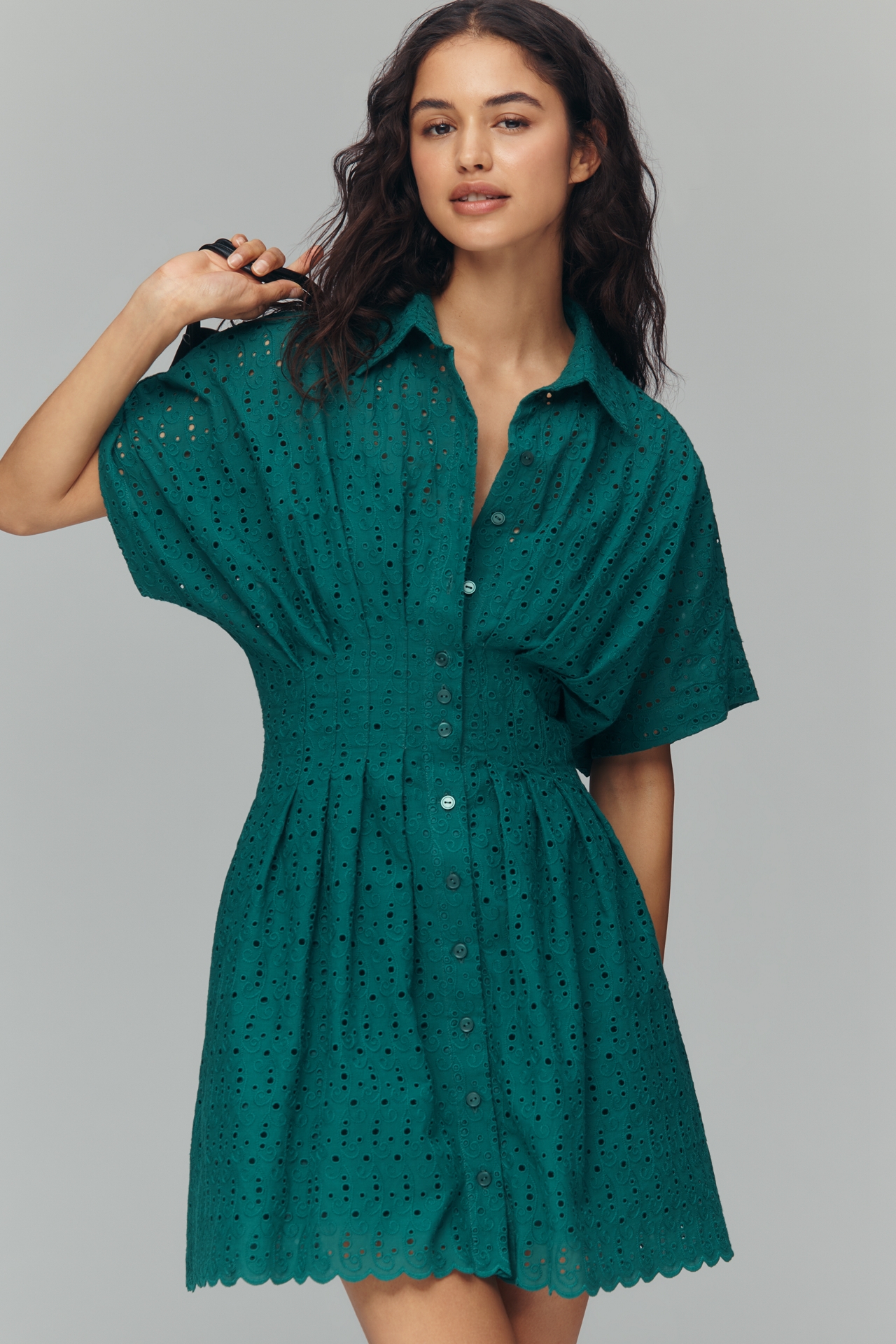 The Tobie Eyelet Mini Shirt Dress by Exquise