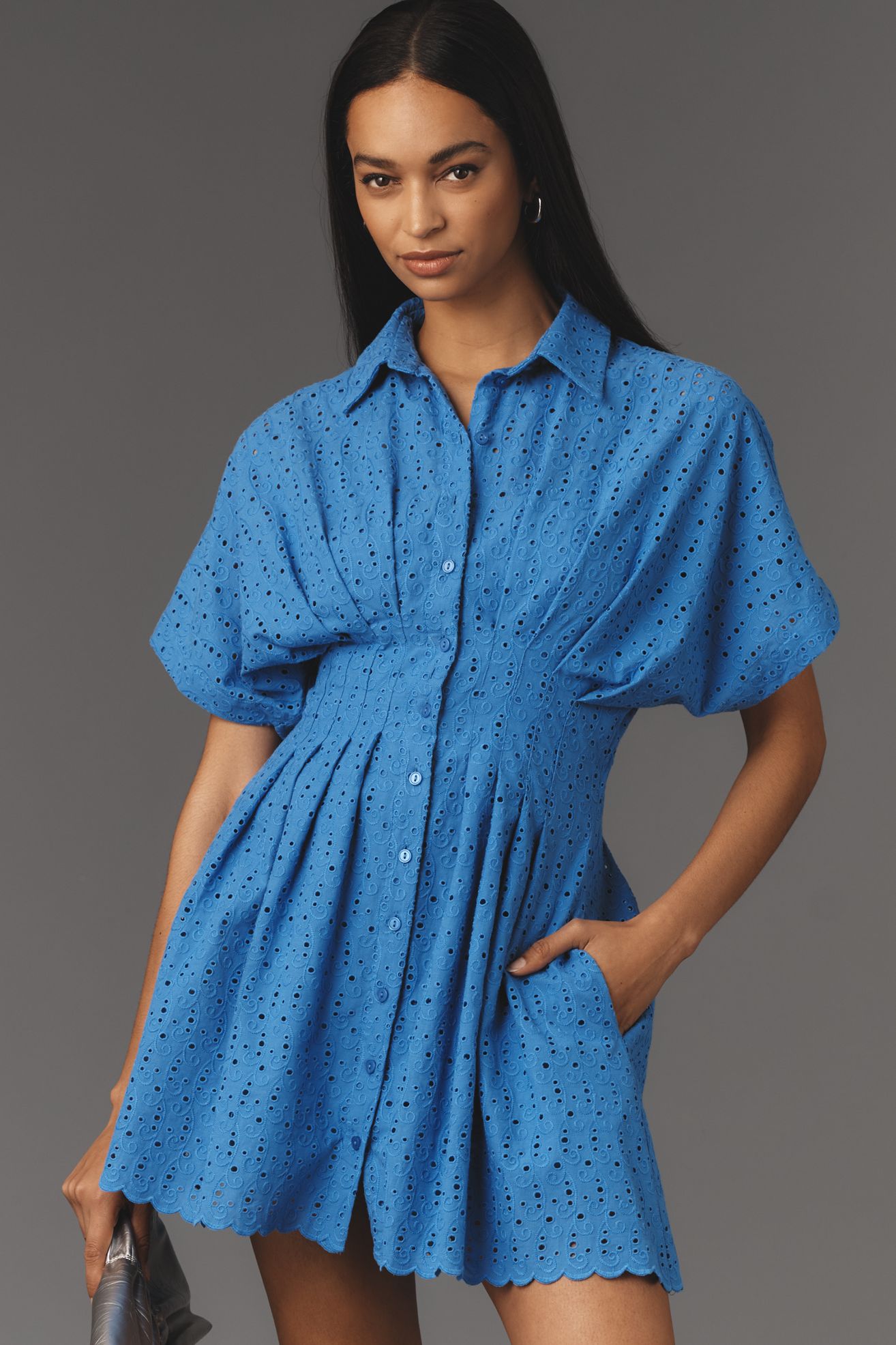 the tobie linen pleated mini shirt dress by exquise Exquise