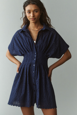 Tobie Eyelet Mini Shirt Dress by Exquise