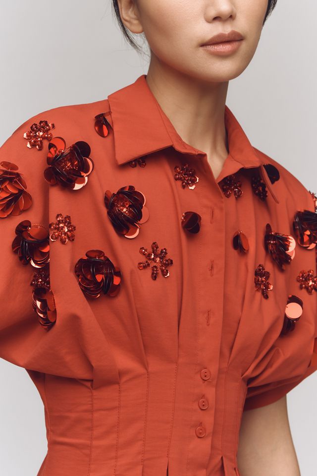 The Tobie Button-Front Pleated Shirt Dress by Exquise: Sequin Mini Edition #1