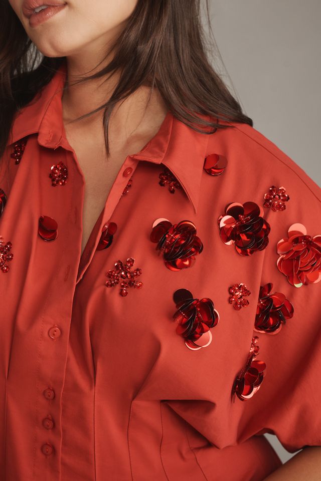The Tobie Button-Front Pleated Shirt Dress by Exquise: Sequin Mini Edition #7