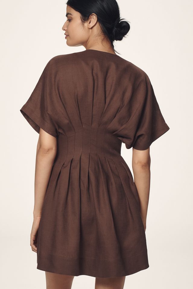 The Tobie Linen Pleated Mini Shirt Dress by Exquise #1
