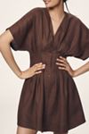 The Tobie Button-Front Pleated Shirt Dress by Exquise: Linen Mini Edition