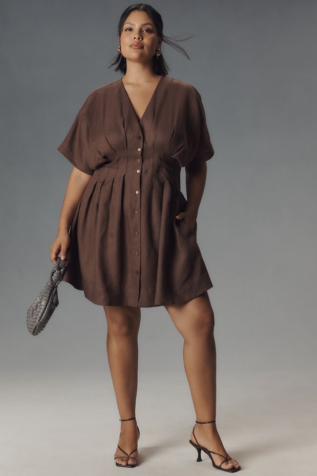 The Tobie Linen Pleated Mini Shirt Dress by Exquise #6