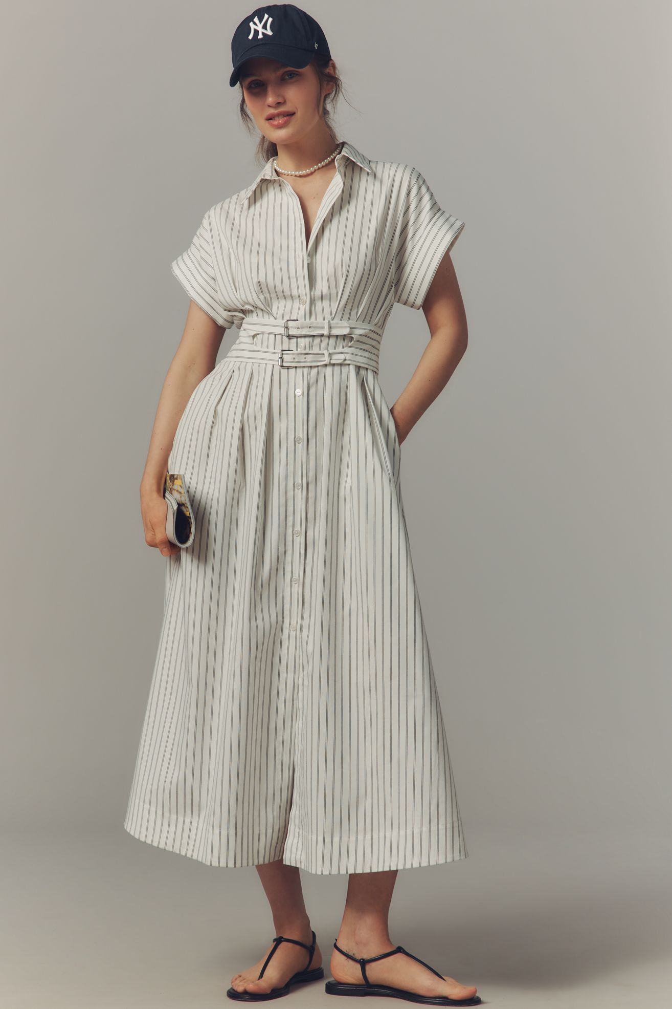 anthropologie pleated buckle midi shirt dress By Anthropologie