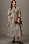 English Factory Puff-Sleeve Textured Midi Shirt Dress