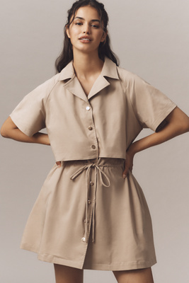 Exquise Short-sleeve Twofer Mini Dress In Sand
