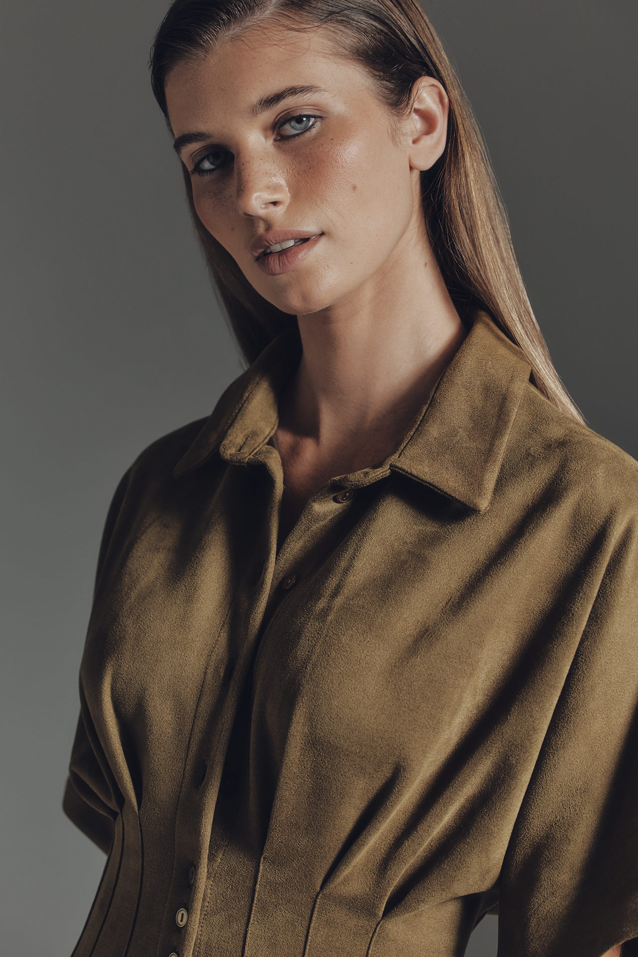 Tobie Faux-Suede Mini Shirt Dress by Exquise