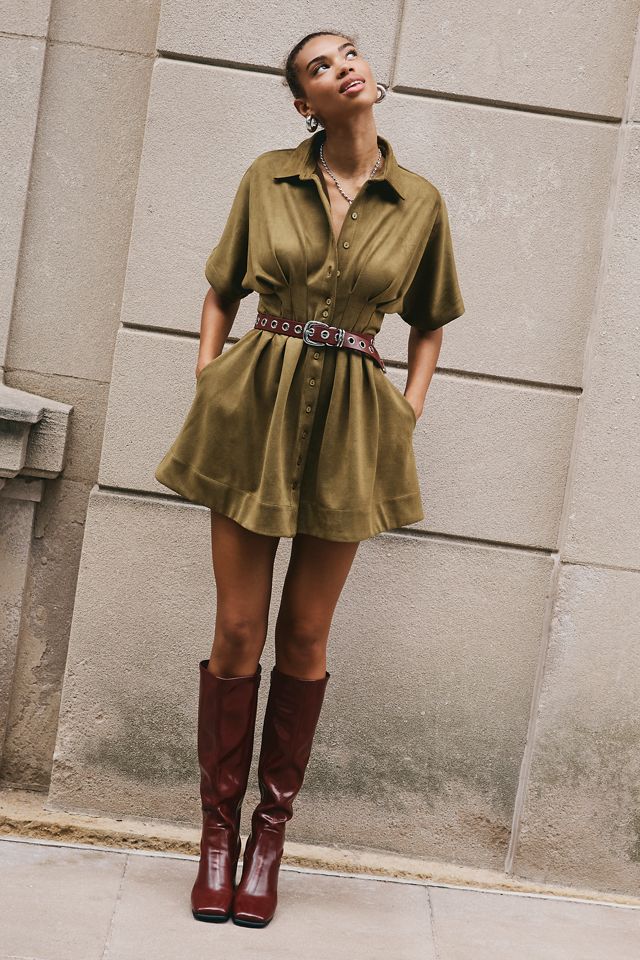 The Tobie Faux-Suede Mini Shirt Dress by Exquise #2