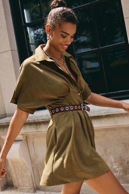 The Tobie Faux-Suede Mini Shirt Dress by Exquise