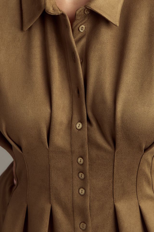 The Tobie Faux-Suede Mini Shirt Dress by Exquise #6
