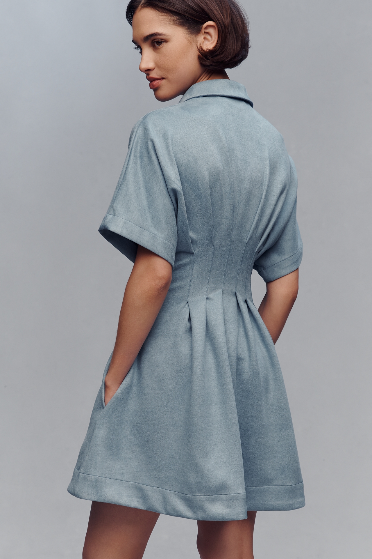 The Tobie Faux-Suede Mini Shirt Dress by Exquise