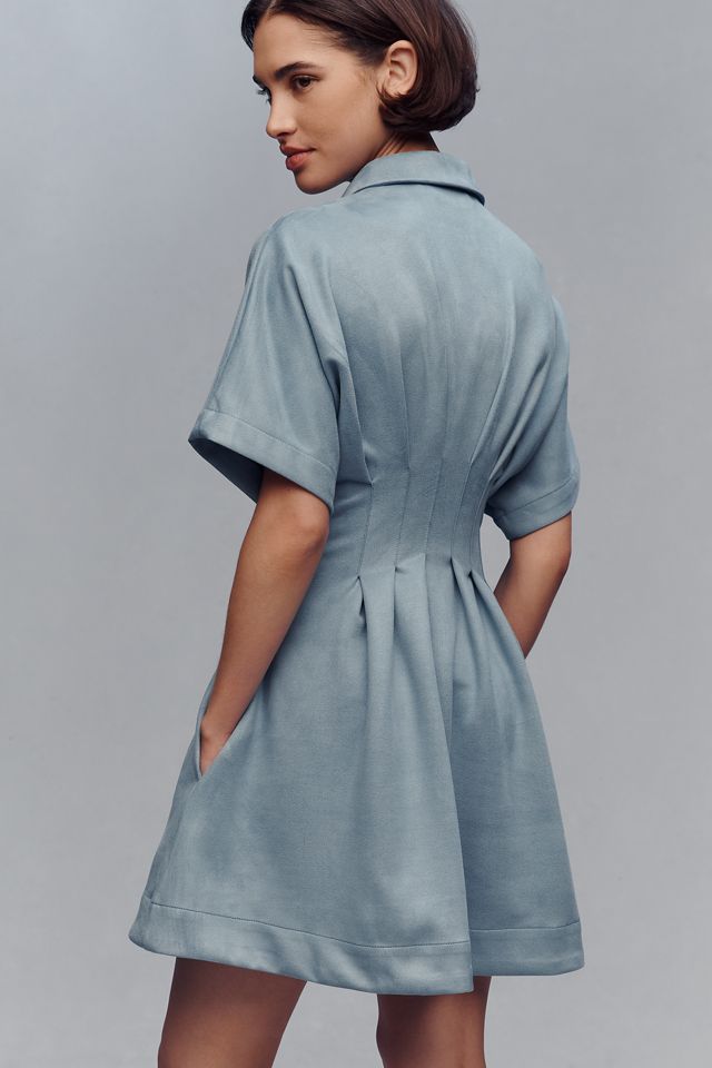 The Tobie Faux-Suede Mini Shirt Dress by Exquise | Anthropologie