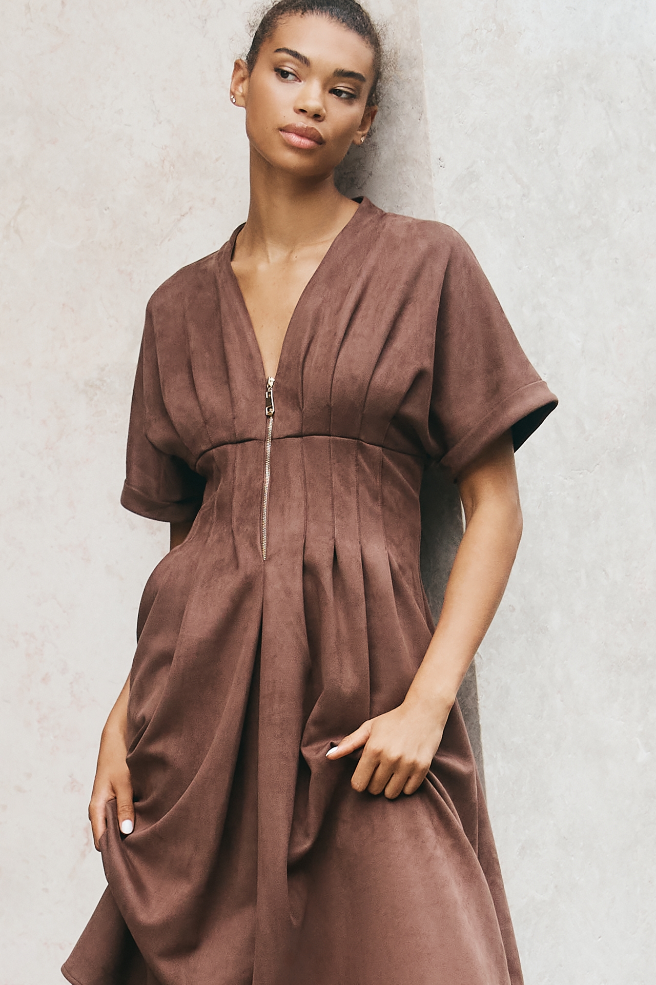The Tobie Suede Shirt Dress by Exquise