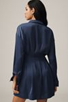 The Tobie Long-Sleeve Satin Mini Shirt Dress by Exquise