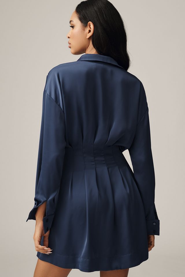 The Tobie Long-Sleeve Satin Mini Shirt Dress by Exquise #4