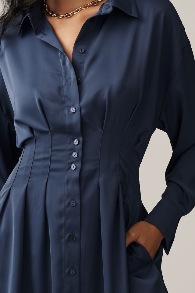 The Tobie Long-Sleeve Satin Mini Shirt Dress by Exquise #5
