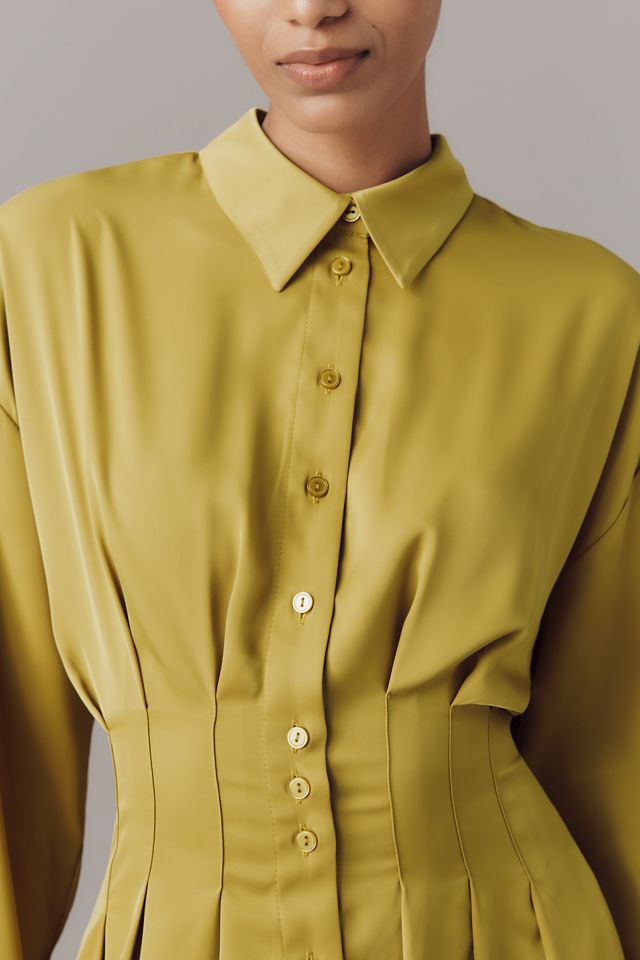 The Tobie Long-Sleeve Satin Mini Shirt Dress by Exquise #1